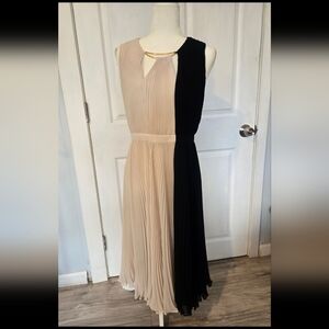 Halston Heritage Cream and Black Dress with Gold Accents